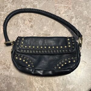 Gianni Bini Black Leather Shoulder Bag with Gold Studs